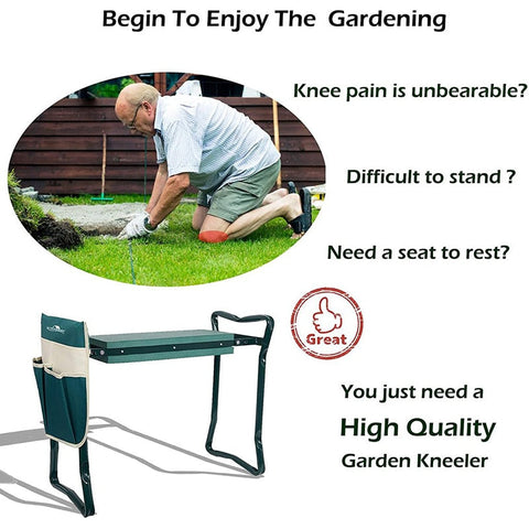 Garden Foldable Kneeler & Seater + Tools Bag - Garden Seater